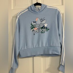 Adidas Sky Blue Graphic Cropped Hoodie